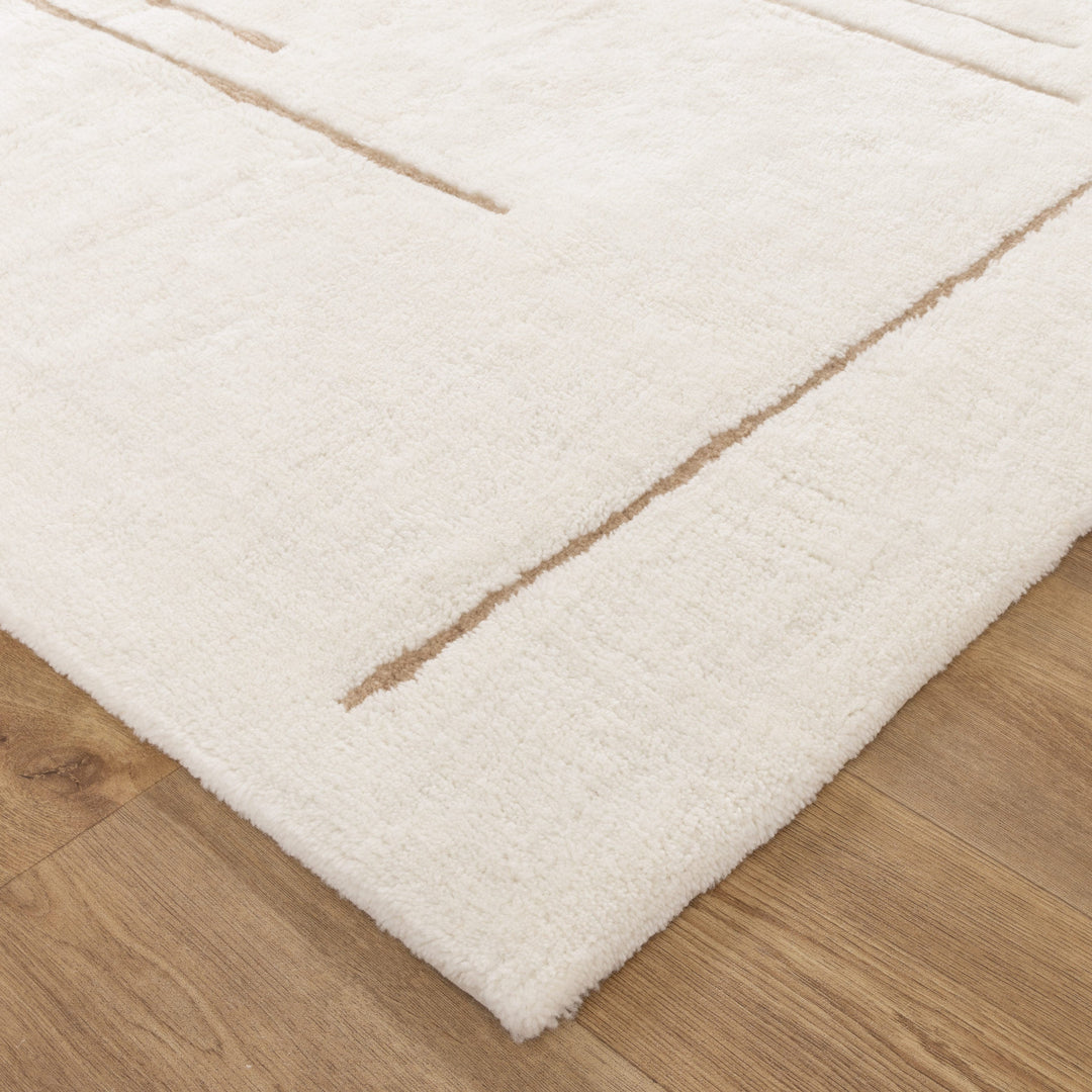 Highlands Abstract Beige Lines Washable Wool Rug