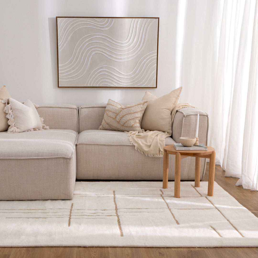 Highlands Abstract Beige Lines Washable Wool Rug