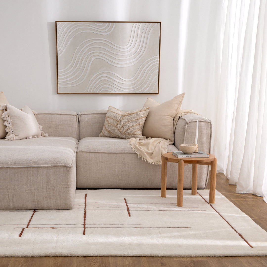 Highlands Abstract Terracotta Lines Washable Wool Rug