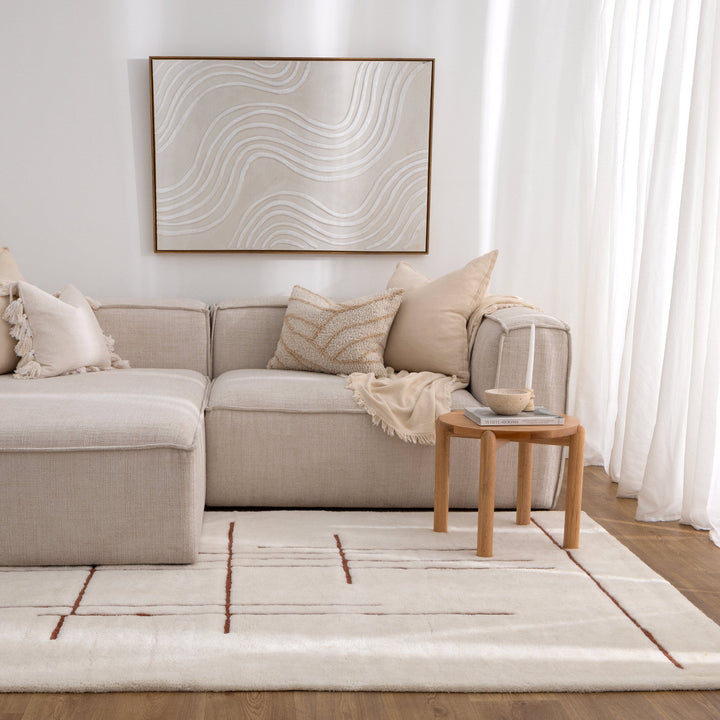 Highlands Abstract Terracotta Lines Washable Wool Rug