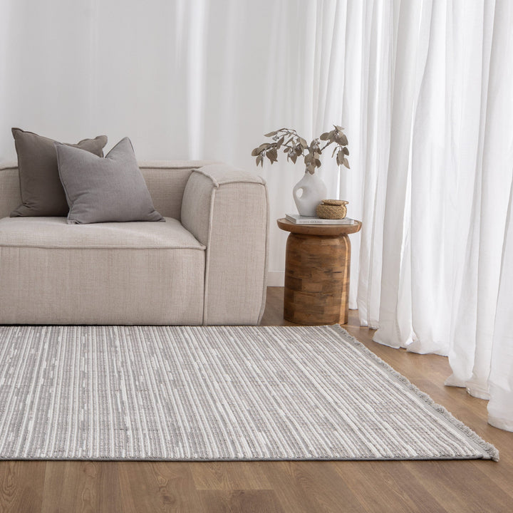 Berno Silver Ivory Loop Lines Rug - B006