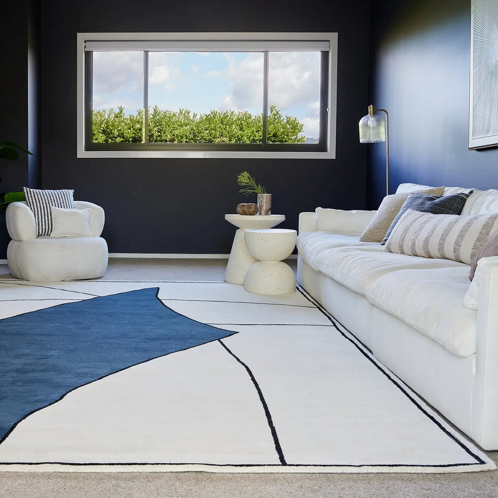 Como Blue Designer Wool Rug JAVIHOME