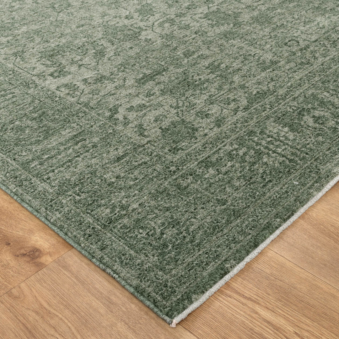 Heritage Distressed Border Green Rug - H107