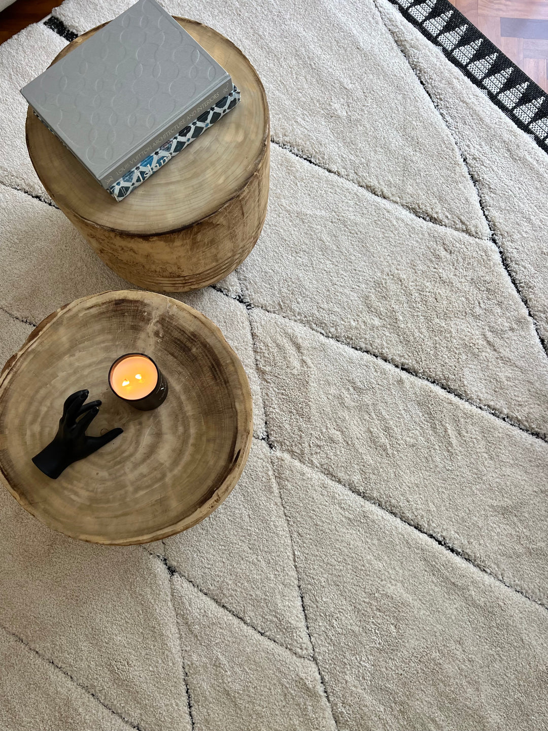 Farah Moroccan Cream Black Rug