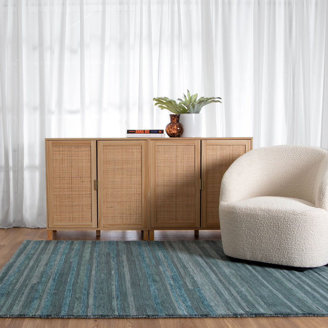 Linear Teal Wool Rug