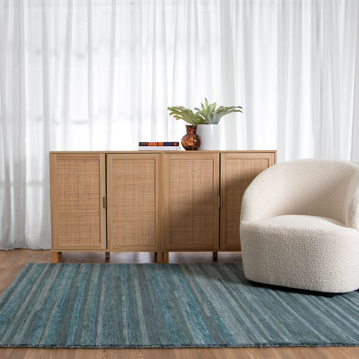 Linear Teal Wool Rug