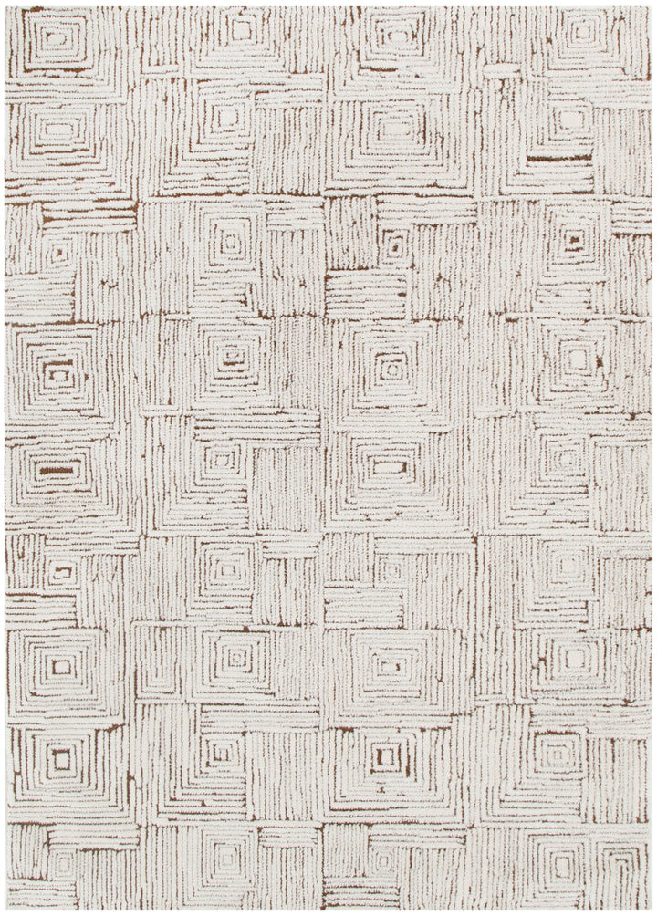 Mila Geometric Squares Cream Brown Rug - MIL8: New Arrival