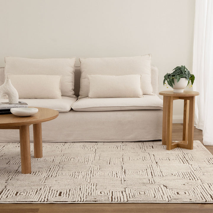 Mila Geometric Squares Cream Brown Rug - MIL8: New Arrival