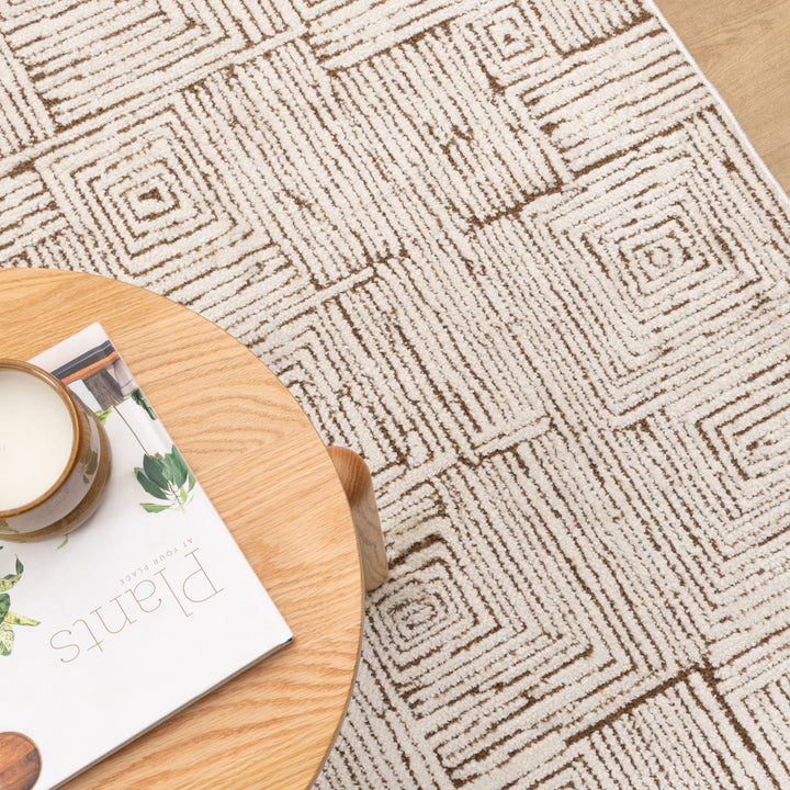 Mila Geometric Squares Cream Brown Rug - MIL8: New Arrival
