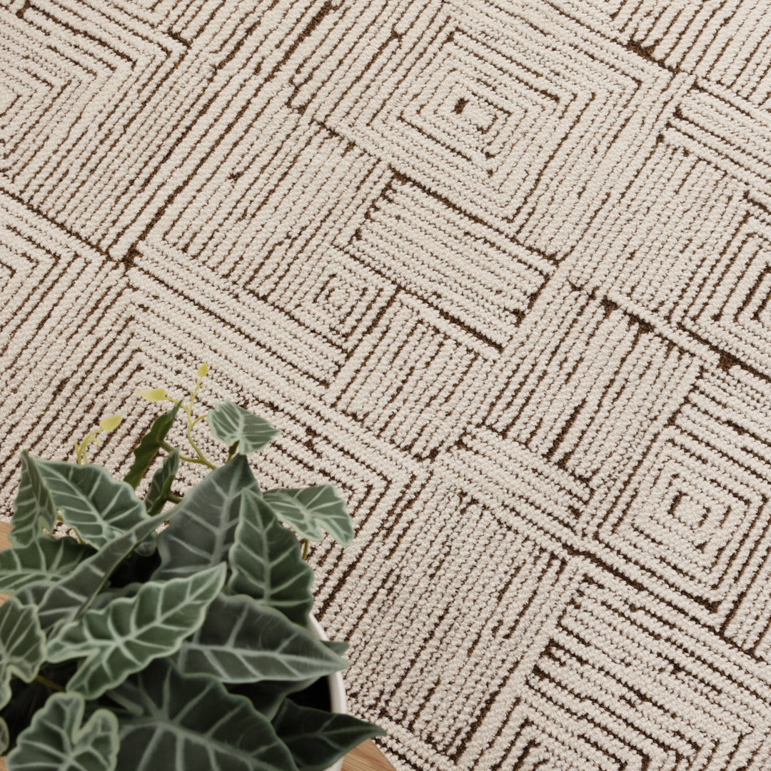 Mila Geometric Squares Cream Brown Rug - MIL8: New Arrival