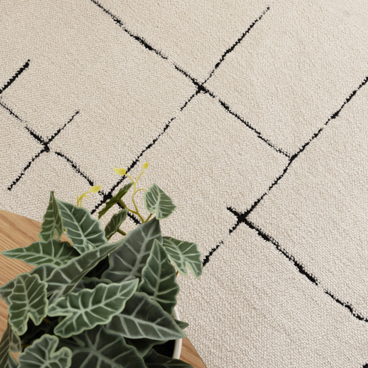 Mila Abstract Lines Black Cream Rug - MIL9: New Arrival
