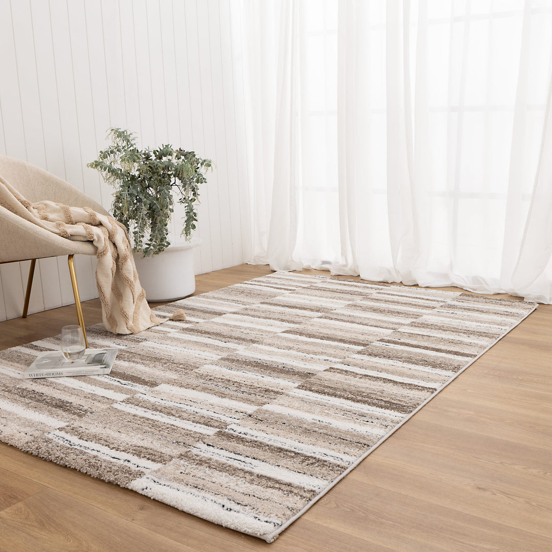 Nola Shapes Beige Brown Rug - N002