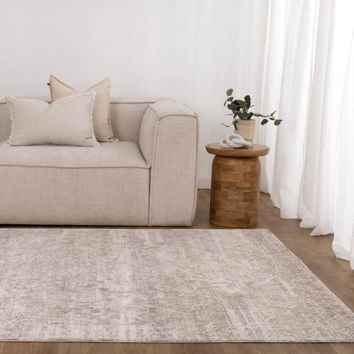 Saidie Beige & Blue Distressed Vintage Rug - S100