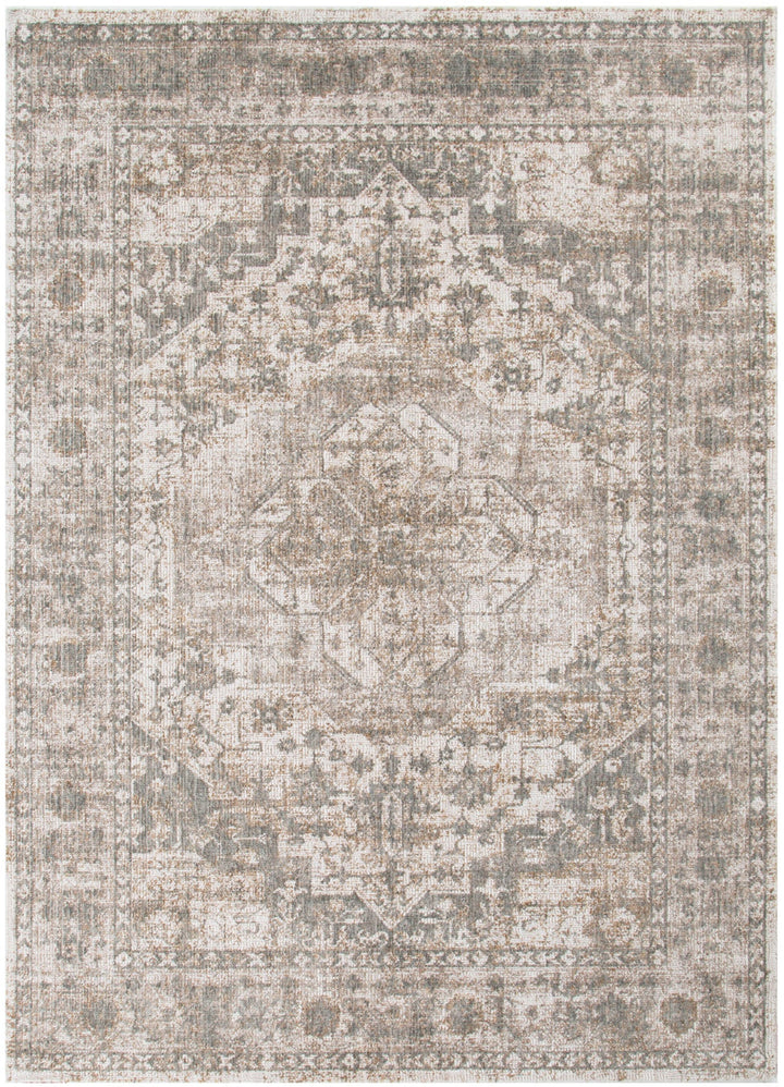 Saidie Cream & Olive Distressed Medallion Vintage Rug - S600