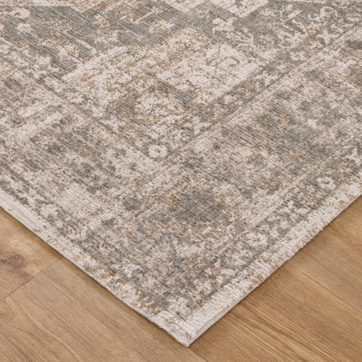Saidie Cream & Olive Distressed Medallion Vintage Rug - S600