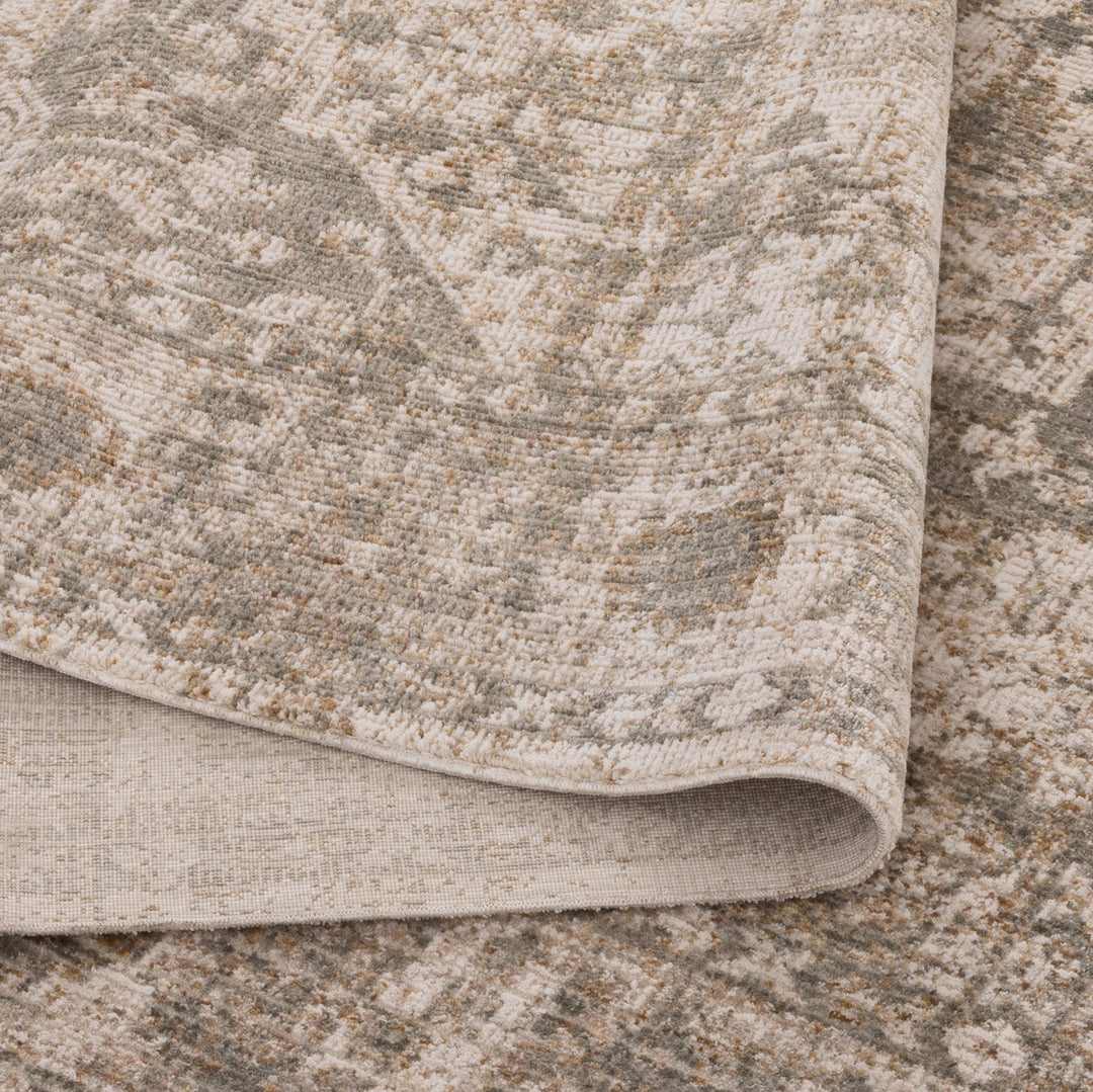 Saidie Cream & Olive Distressed Medallion Vintage Rug - S600