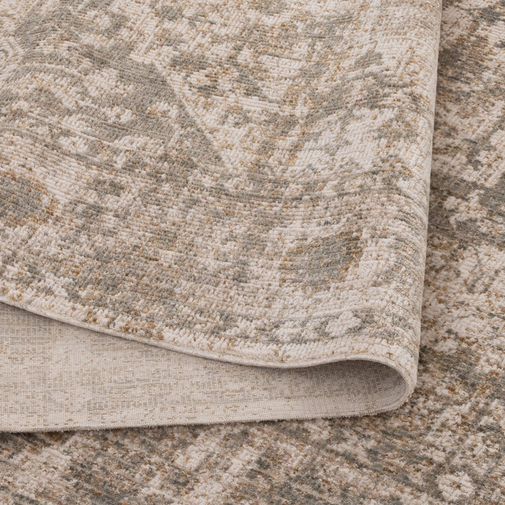 Saidie Cream & Olive Distressed Medallion Vintage Rug - S600