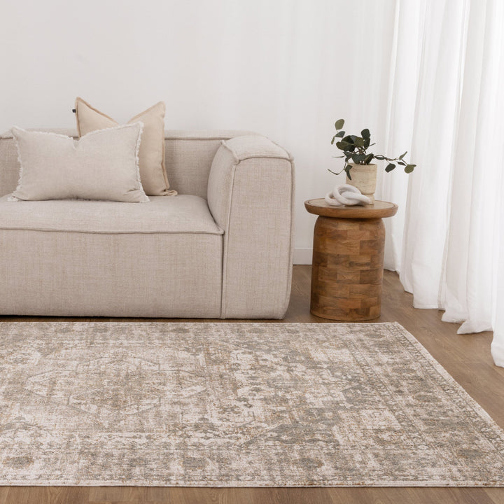Saidie Cream & Olive Distressed Medallion Vintage Rug - S600