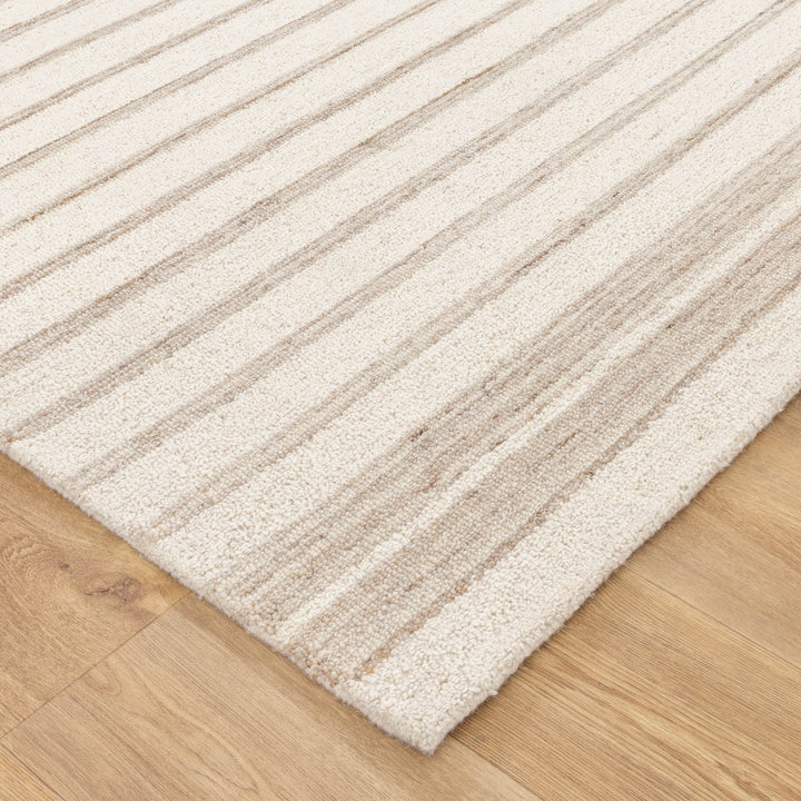 Praia Stripes Ivory Beige Wool Rug