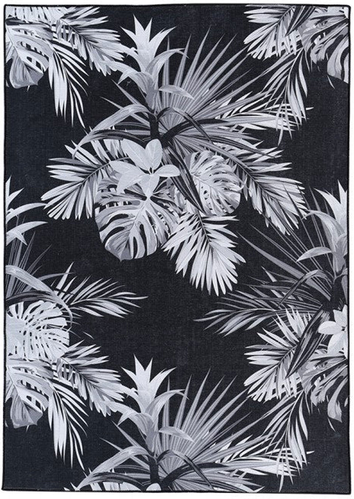 Zarrin Palm Black Machine Washable Rug