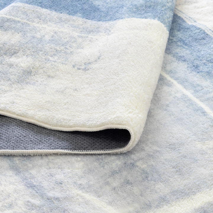 Morris Blue Abstract Machine Washable Rug