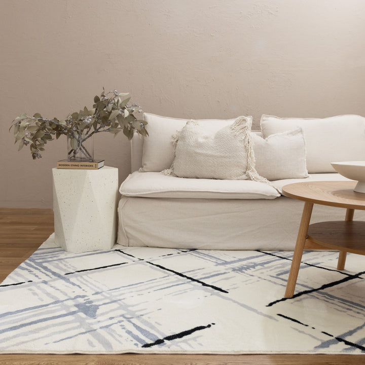 Morris Blue Geo Machine Washable Rug