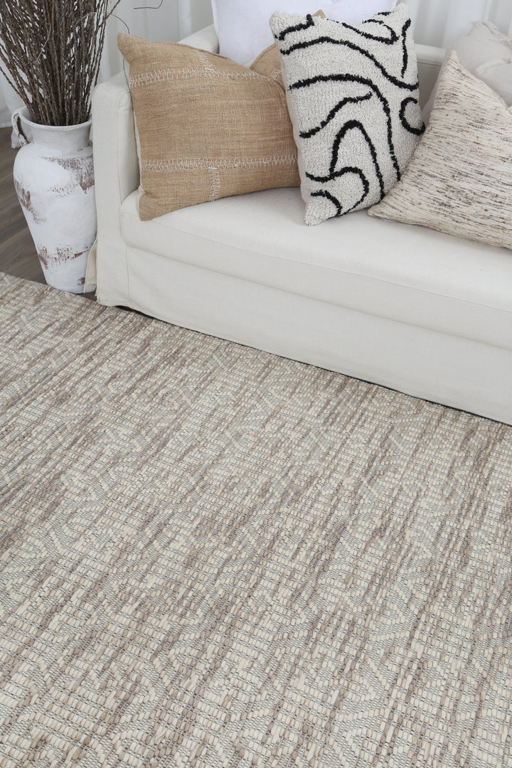 Avoca Geometric Beige Wool Rug