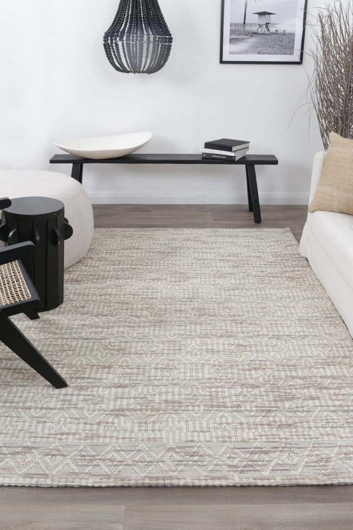 Avoca Geometric Beige Wool Rug