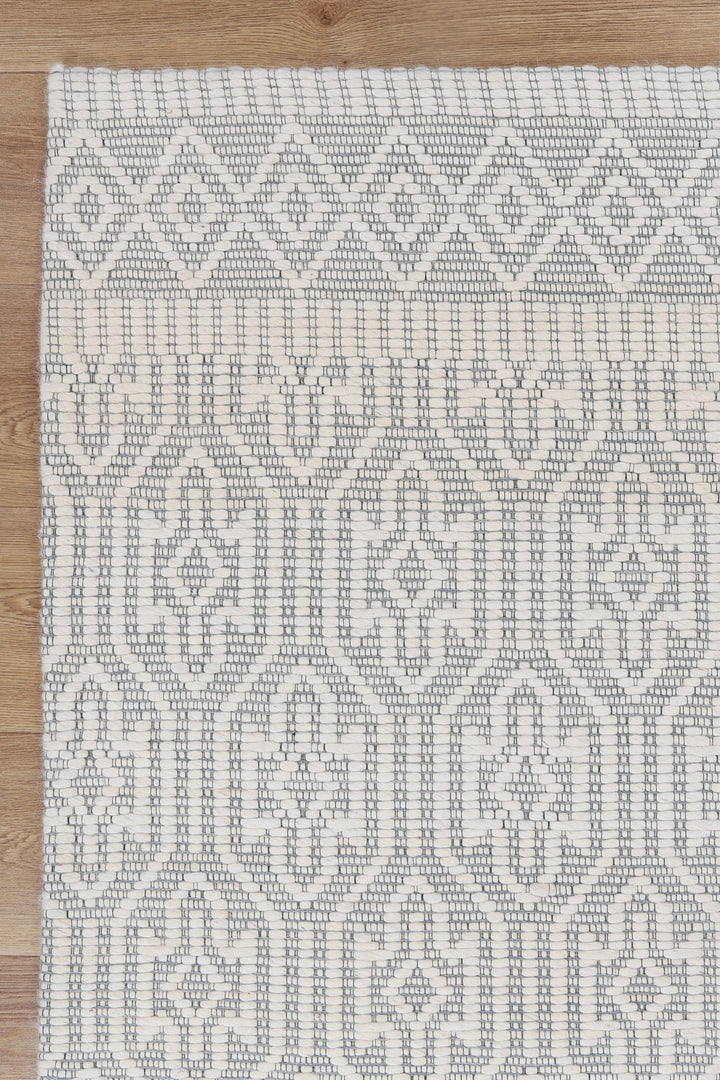 Avoca Geometric Light Grey Wool Rug
