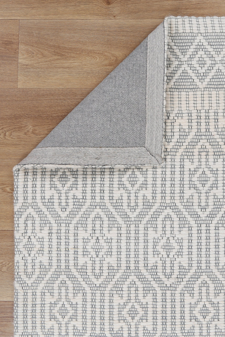 Avoca Geometric Light Grey Wool Rug