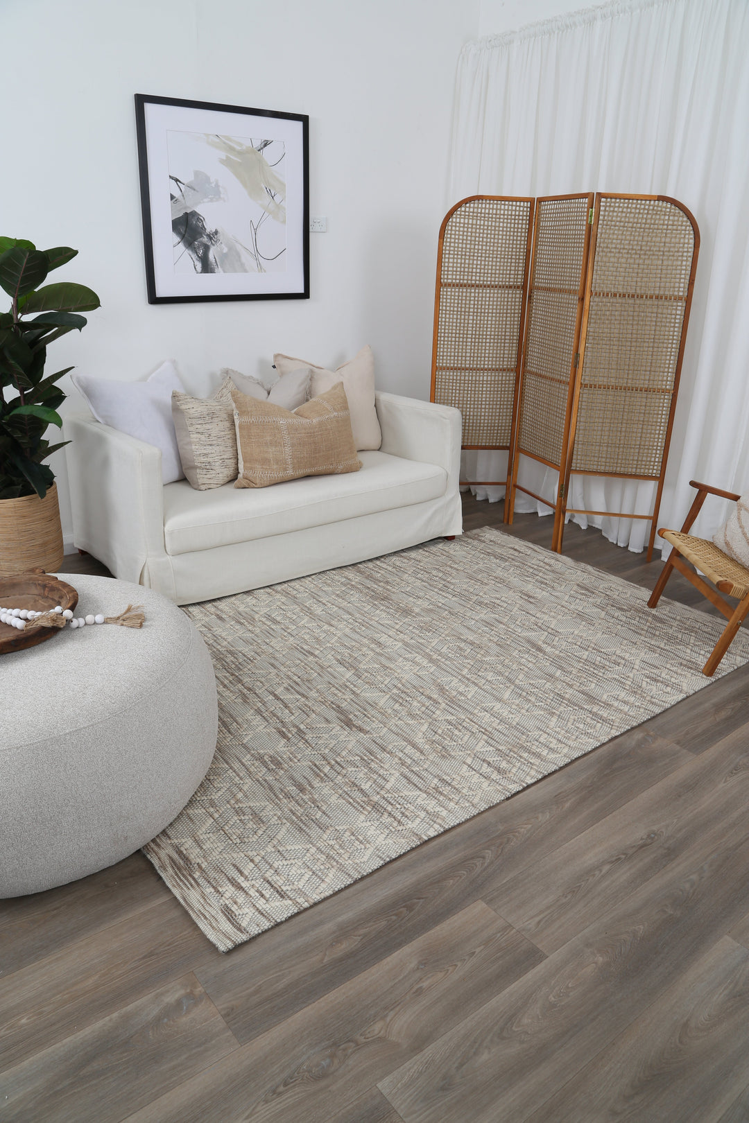 Avoca Diamond Beige Wool Rug