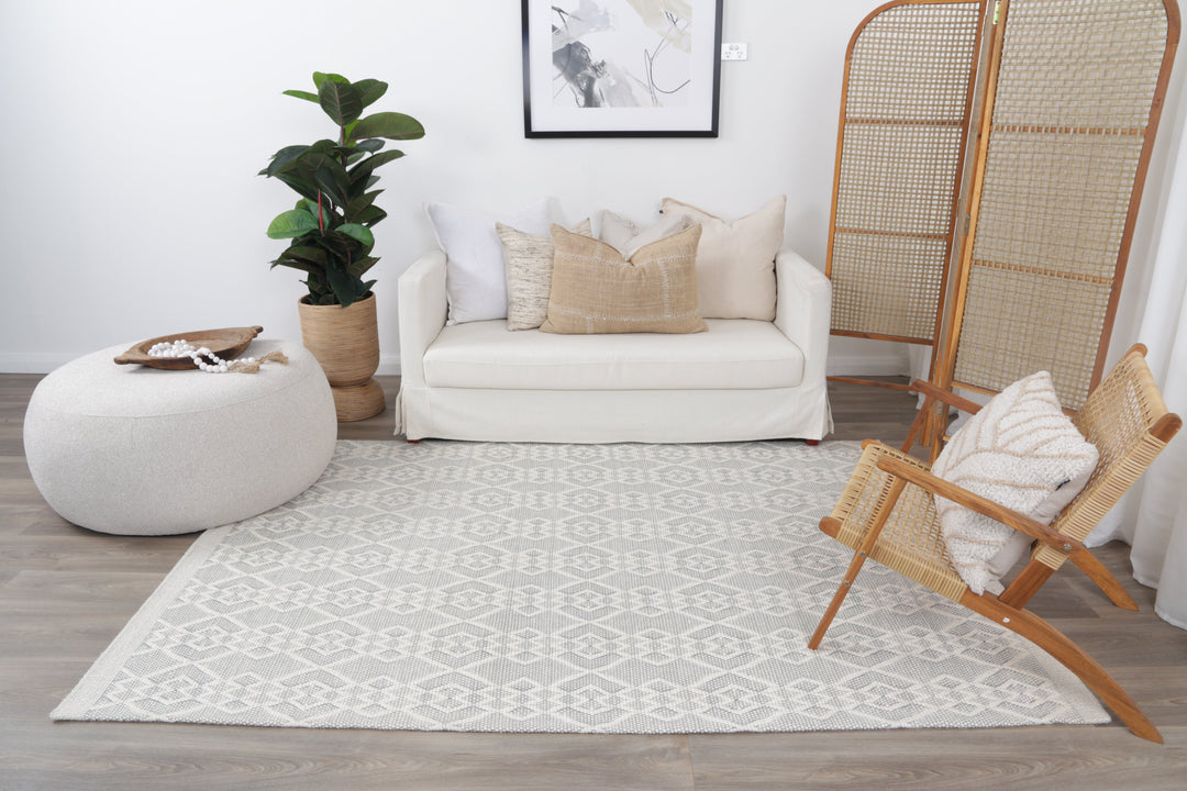 Avoca Diamond Grey Wool Rug