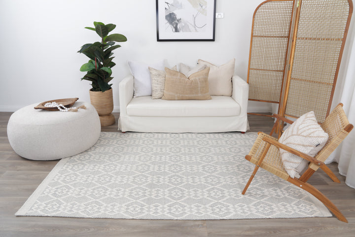 Avoca Diamond Grey Wool Rug