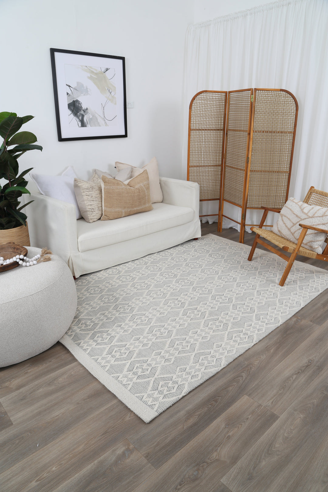 Avoca Diamond Grey Wool Rug