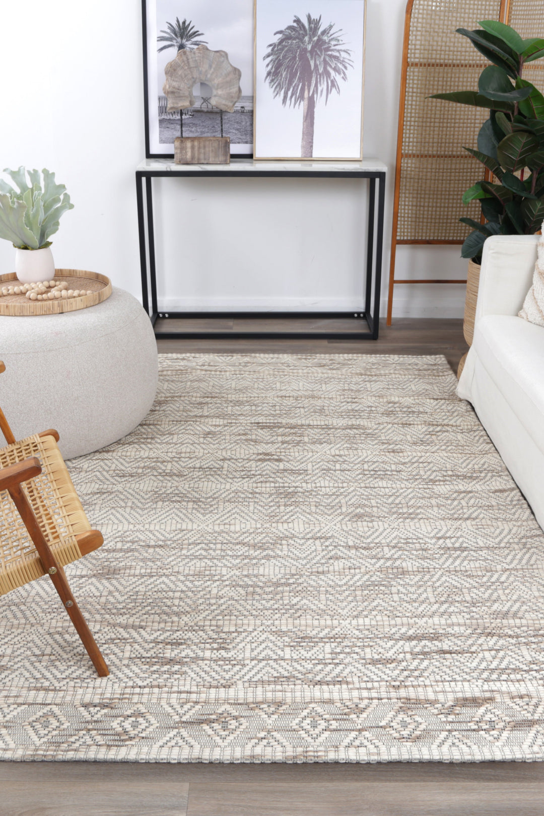 Avoca Chevron Beige Wool Rug