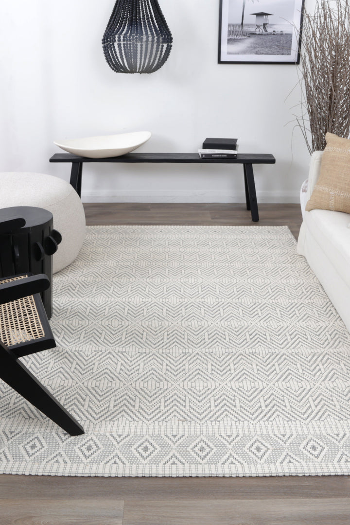 Avoca Chevron Light Grey Wool Rug