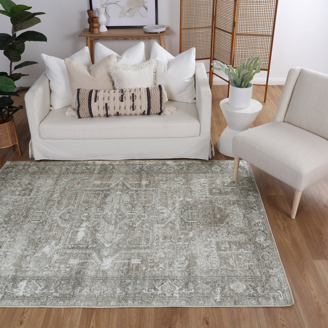 Nuzi Beige Machine Washable Rug