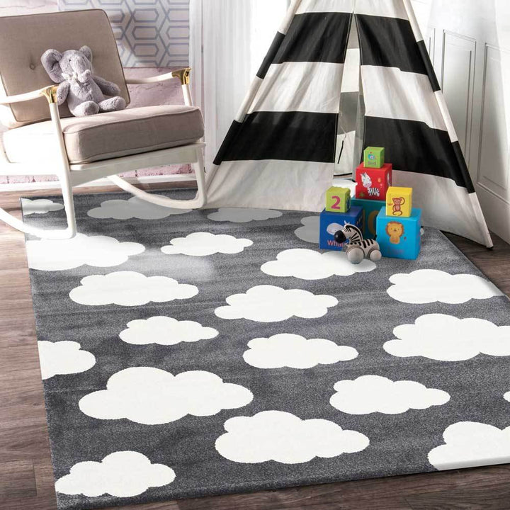 Poca Clouds Dark Grey and White Kid Rug
