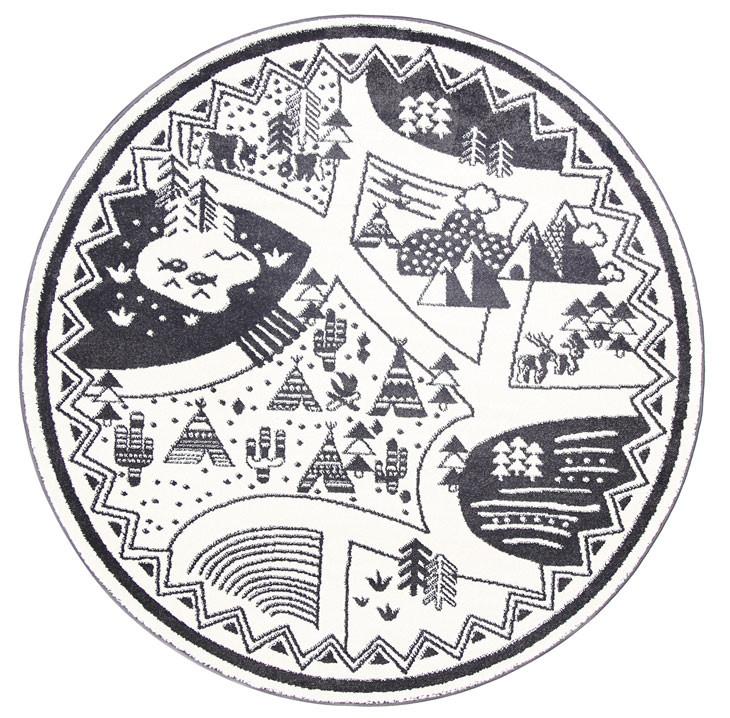 Poca Camping Adventures Black and White Kid Rug