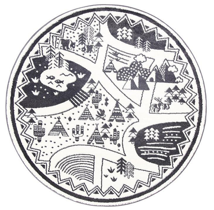 Poca Camping Adventures Black and White Kid Rug