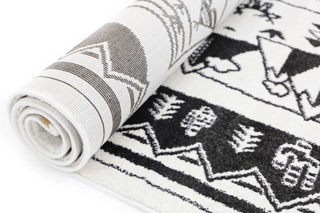 Poca Camping Adventures Black and White Kid Rug