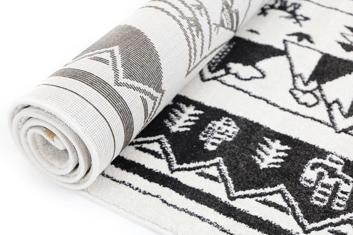 Poca Camping Adventures Black and White Kid Rug