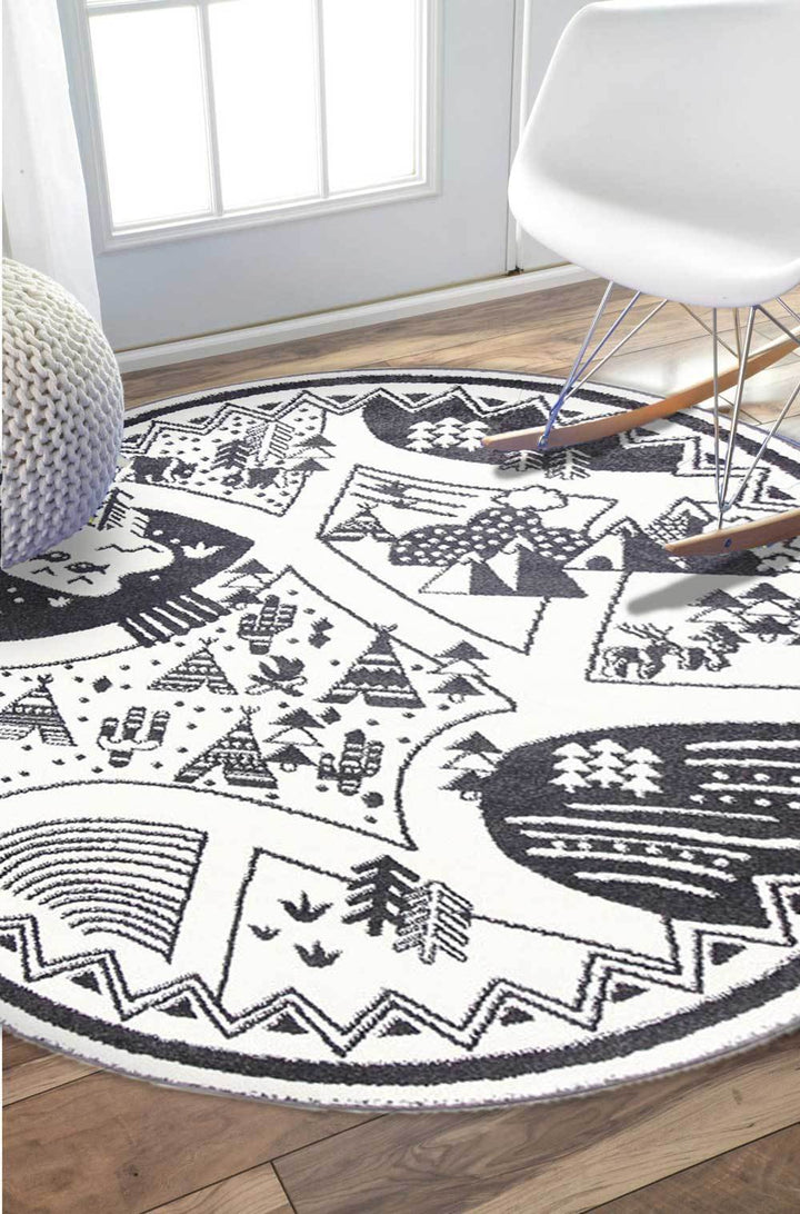 Poca Camping Adventures Black and White Kid Rug