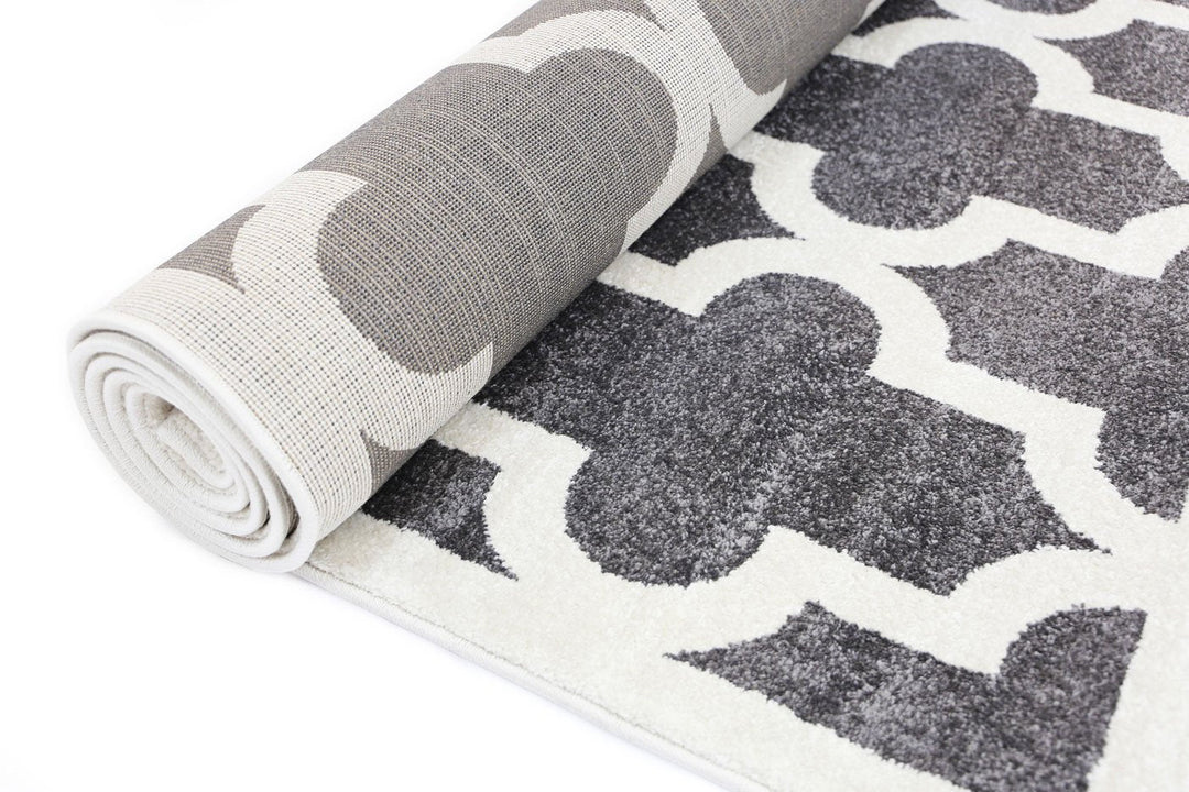 Poca Lattice Grey and White Kids Rug
