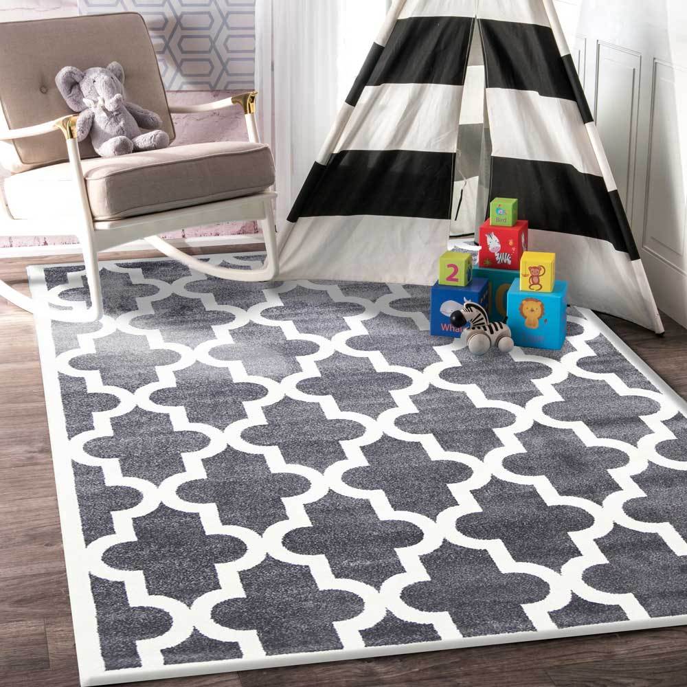 Poca Lattice Grey and White Kids Rug