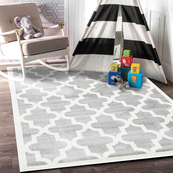 Poca Lattice Light grey and White Kids Rug