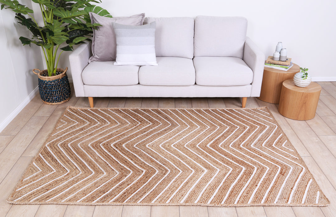 Kerala Beige Natural Chevron Rug