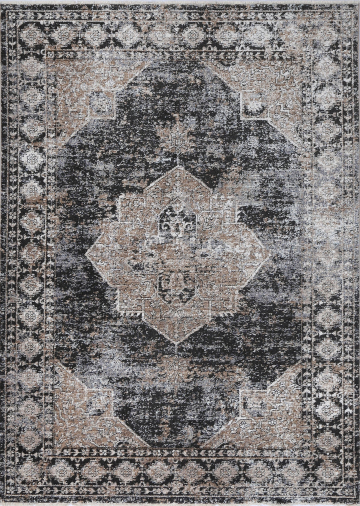 Chobi Vintage Lakeland Charcoal Beige  Rug