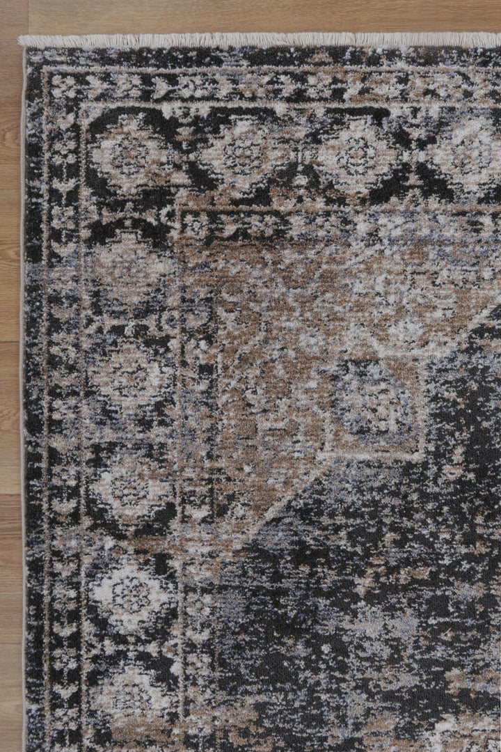 Chobi Vintage Lakeland Charcoal Beige  Rug