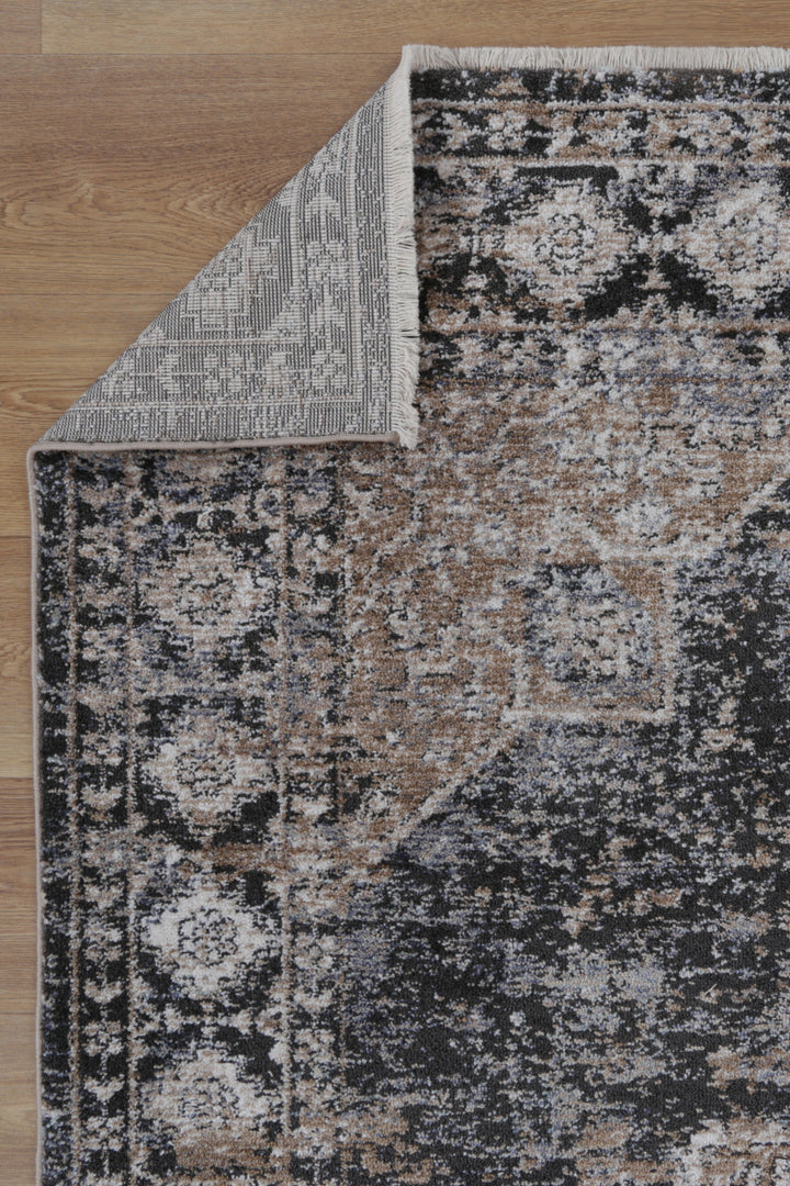 Chobi Vintage Lakeland Charcoal Beige  Rug